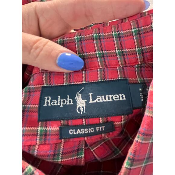 Ralph Lauren Classic Fit Shirt Mens LG Red Green Plaid Button Down Long Sleeve - Picture 5 of 10